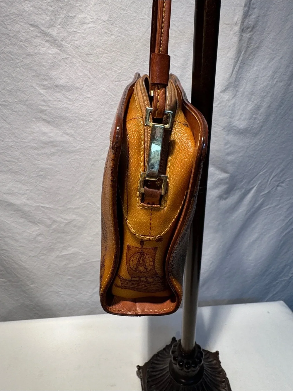 Alviero Martini Brown Map-Print Leather Messenger Bag